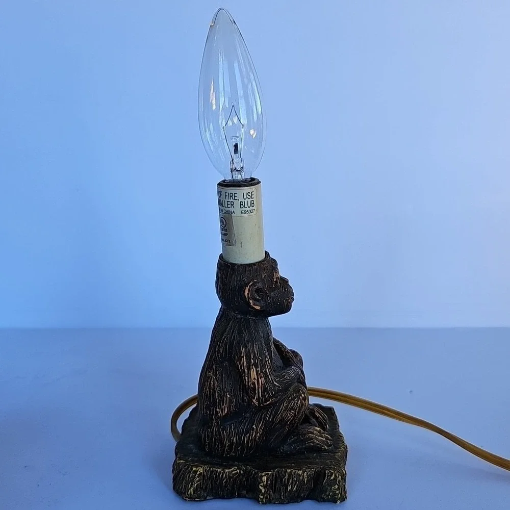 Vtg Art Deco Seated Sitting Monkey Table Lamp Nightlight with Lampshade 1963
